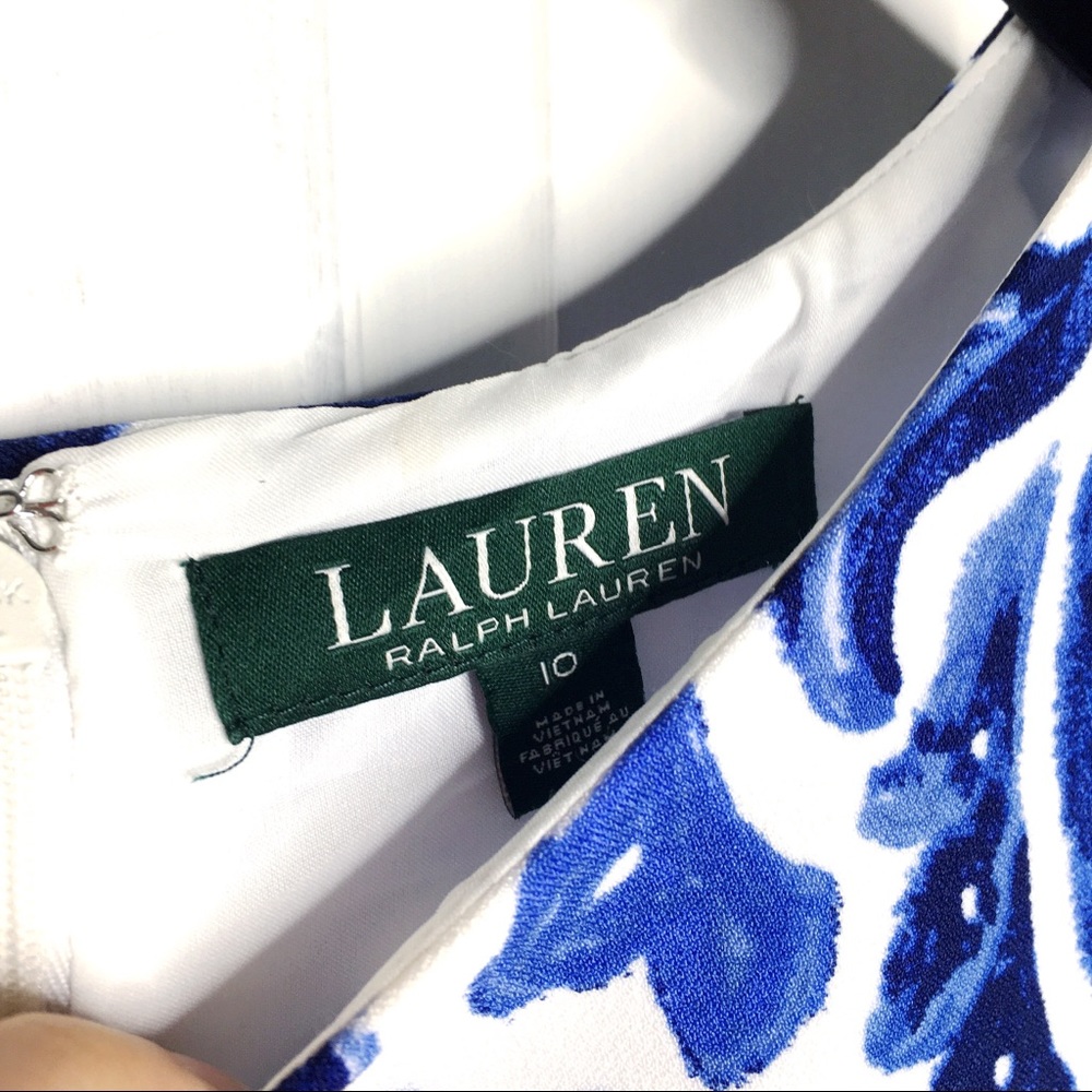 LRL Blue + White Damask Formal Cocktail Dress - Picture 6 of 8